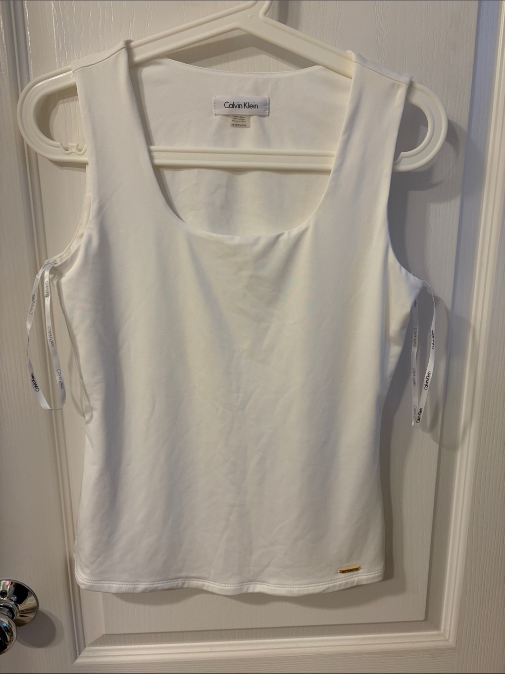 Calvin Klein White Scoop Neck Tank with Side Tie Details